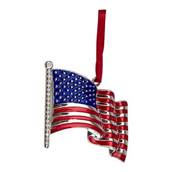 Northlight Silver Plated American Flag with European Crystals Christmas Ornament