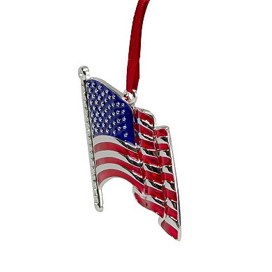 Northlight Silver Plated American Flag with European Crystals Christmas Ornament