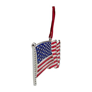 Northlight Silver Plated American Flag with European Crystals Christmas Ornament