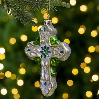 Northlight Green and White Luck of the Irish Cross Christmas Ornament