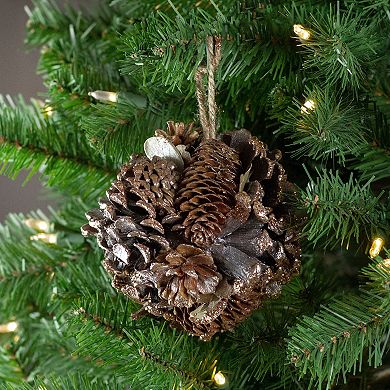 Northlight 5" Glittery Copper Round Pine Cone and Leaves Hanging Christmas Ornament