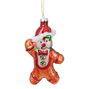 Northlight 5 in Gingerbread Man with Santa Hat Hanging Glass Christmas Ornament