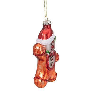 Northlight 5-in. Gingerbread Man with Santa Hat Hanging Glass Christmas Ornament