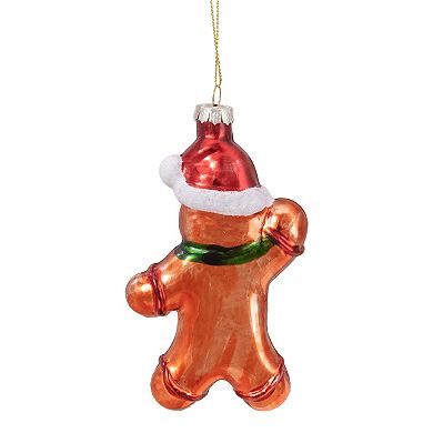 Northlight 5-in. Gingerbread Man with Santa Hat Hanging Glass Christmas Ornament