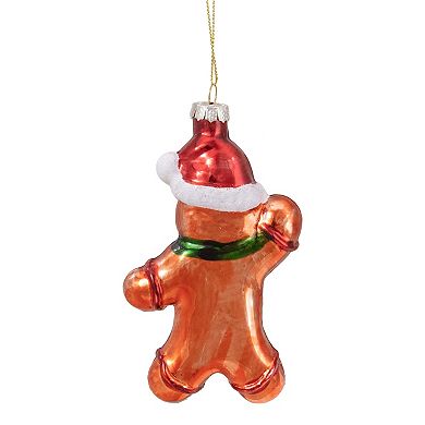 Northlight 5-in. Gingerbread Man with Santa Hat Hanging Glass Christmas Ornament
