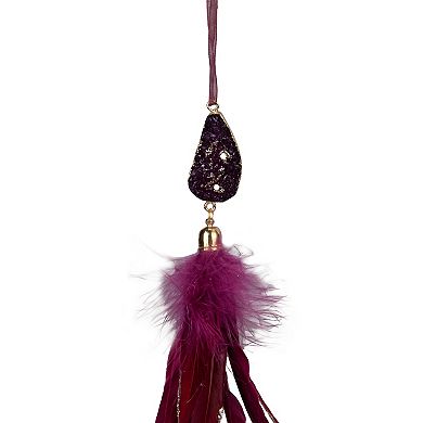Northlight 9" Plum Red Feather and Gemstone Pendant Christmas Ornament