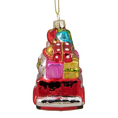 Northlight Red Fire Truck with Santa and Presents Glass Christmas Ornament