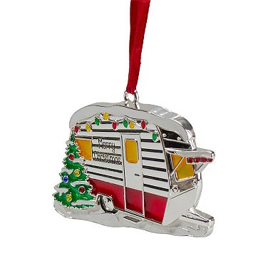 Northlight 3.5" Silver Plated Camper with European Crystals Christmas Ornament