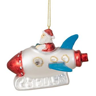 Northlight Silver Rocket Ship Santa Glass Christmas Ornament