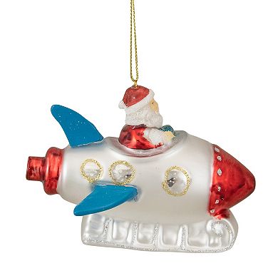 Northlight Silver Rocket Ship Santa Glass Christmas Ornament