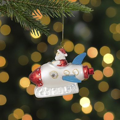 Northlight Silver Rocket Ship Santa Glass Christmas Ornament