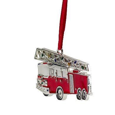 Northlight Seasonal Crystal Accent Silver Plated Fire Truck Christmas Ornament