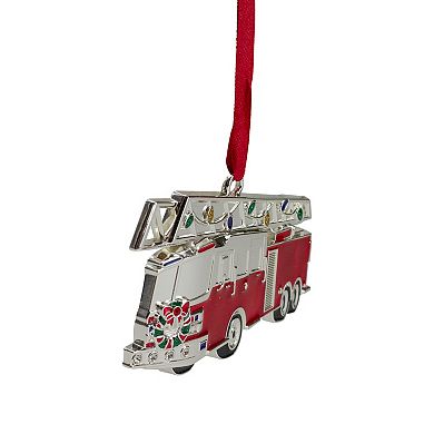Northlight Seasonal Crystal Accent Silver Plated Fire Truck Christmas Ornament