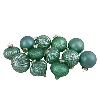 Northlight Seasonal Green Finial & Glass Ball Christmas Ornaments 12 pc Set