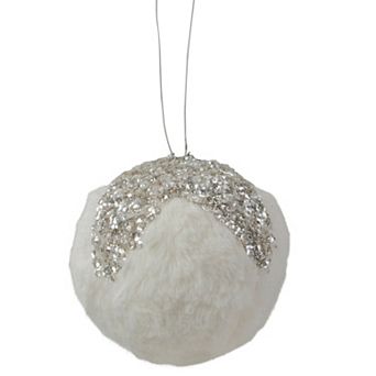 Northlight 4.25 in White & Silver Faux Fur Christmas Ornament
