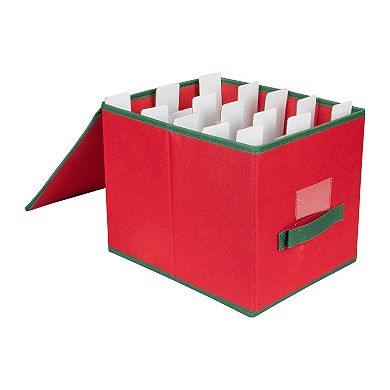 Northlight Seasonal Red & Green Christmas Ornament Storage Box & Removable Dividers