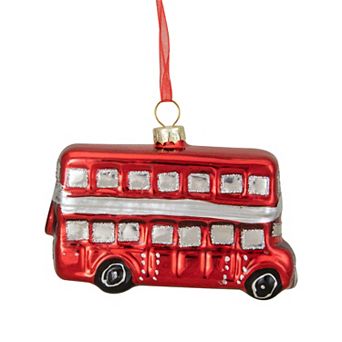 Northlight Red and Silver Double Decker Bus Glass Christmas Ornament