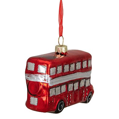 Northlight Red and Silver Double Decker Bus Glass Christmas Ornament