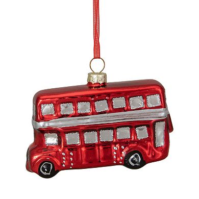 Northlight Red and Silver Double Decker Bus Glass Christmas Ornament
