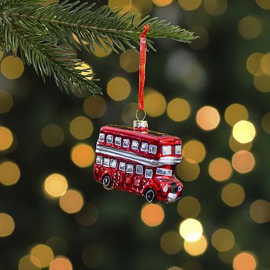 Northlight Red and Silver Double Decker Bus Glass Christmas Ornament