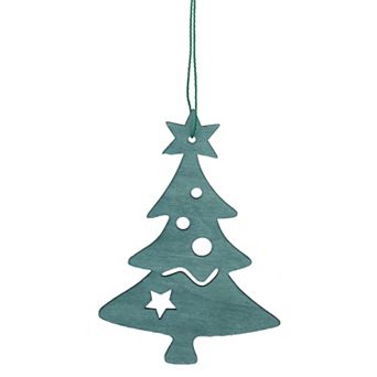 Northlight Seasonal Teal Green Wooden Cut Out Christmas Tree Ornament
