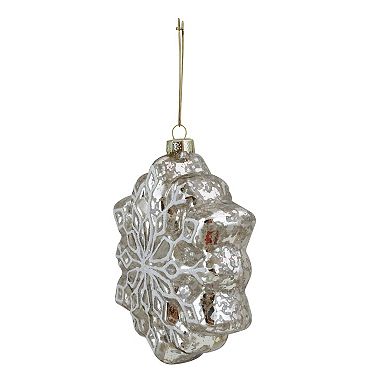 Northlight Red and Silver Glass Snowflake Hanging Christmas Decorations