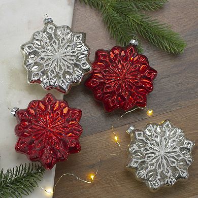 Northlight Red and Silver Glass Snowflake Hanging Christmas Decorations
