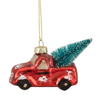 Northlight Seasonal Red Metallic Truck & Sisal Tree Glass Christmas Ornament