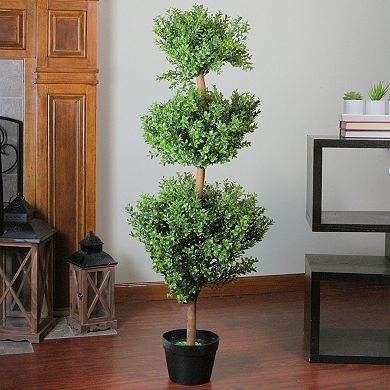 Northlight 3.75' Potted Two-Tone Murraya Artificial Triple Ball Topiary Christmas Tree