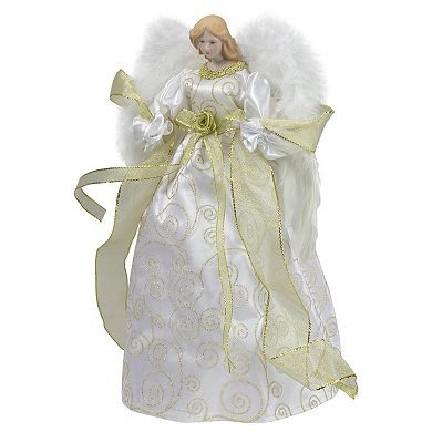 Northlight 14" Lit White and Gold Angel Christmas Tree Topper