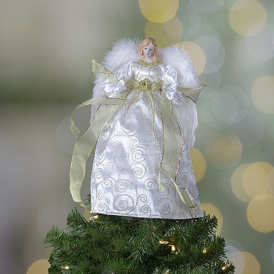 Northlight 14" Lit White and Gold Angel Christmas Tree Topper