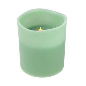 Northlight 8" Sage Green Flameless LED Lighted 3-Wick Flickering Wax Christmas Pillar Candle