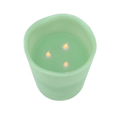 Northlight 8" Sage Green Flameless LED Lighted 3-Wick Flickering Wax Christmas Pillar Candle