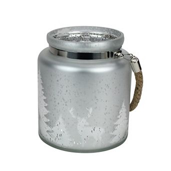 Northlight Gray & Silver Tree Silhouette Christmas Pillar Candle Holder Table Decor