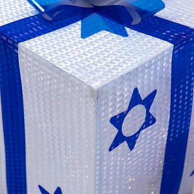 Northlight 3-Piece White and Blue Shimmering Lighted Hanukkah Gift Box Set