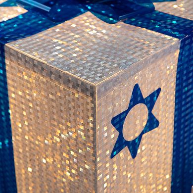 Northlight 3-Piece White and Blue Shimmering Lighted Hanukkah Gift Box Set