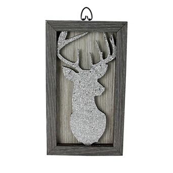 Northlight Silver Glittered Buck Silhouette Box Framed Christmas Wall Hanging