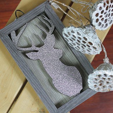 Northlight Silver Glittered Buck Silhouette Box Framed Christmas Wall Hanging