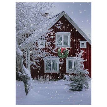 Northlight LED Fiber Optic Lighted Red Snowy Barn House Christmas Wall Art