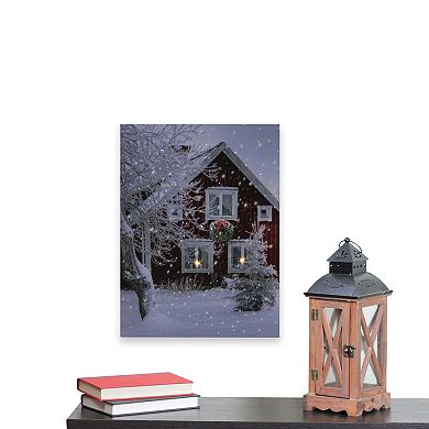 Northlight LED Fiber Optic Lighted Red Snowy Barn House Christmas Wall Art