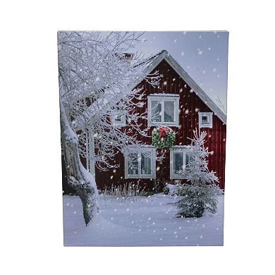 Northlight LED Fiber Optic Lighted Red Snowy Barn House Christmas Wall Art