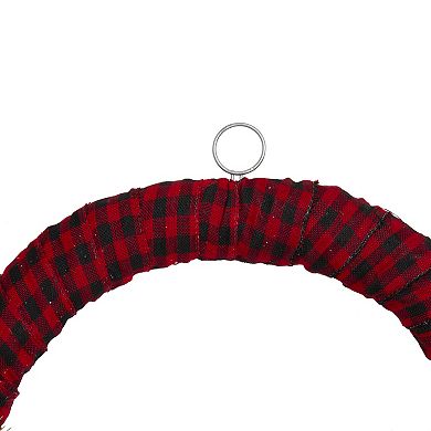 Northlight Red and Black Buffalo Plaid and Berry 24-Inch Unlit Artificial Christmas Wreath