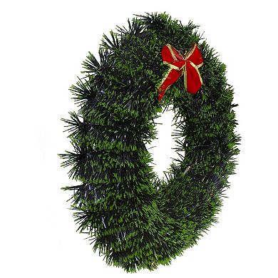 Northlight 17" Pre-Lit Green Tinsel Artificial Christmas Wreath With Bow
