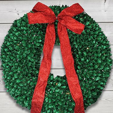 Northlight 28" Pre-Lit Glittered Leaves Artificial Christmas Wreath