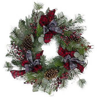 Northlight 24" Dual Plaid and Berries Unlit Artificial Christmas Wreath