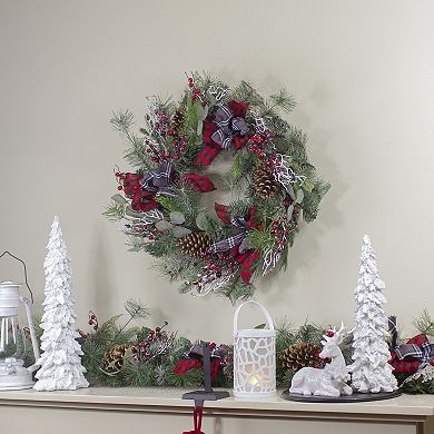 Northlight 24" Dual Plaid and Berries Unlit Artificial Christmas Wreath