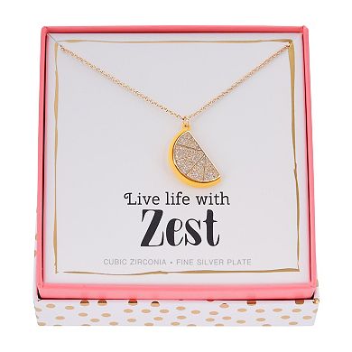 Cubic Zirconia Lemon Wedge Pendant Necklace