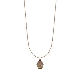 Gold Tone Cupcake Pendant Necklace