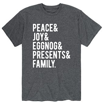 Men's Peace Joy Eggnog Presents Christmas Tee