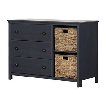South Shore Cotton Candy 3-Drawer Dresser with 2 Whicker Baskets